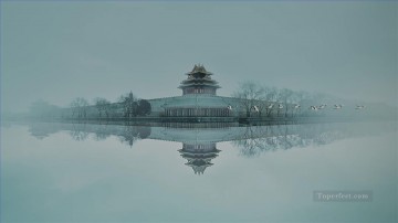 中国 Painting - 中国の延西宮殿と白鶴鳥の物語